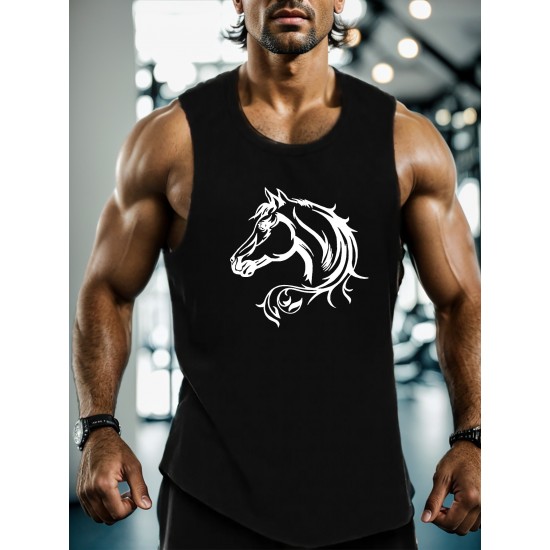 SURFING Silhouette Print Men's Crew Neck Sleeveless T-shirt, Hiking Tank Top, Casual Comfy Breathable Top For Summer, Outdoor Sports