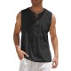 Men'S Cotton Linen Tank Top, Casual Sleeveless Lace Up Beach Hippie Tops, Bohemian Renaissance Pirate Tunic, Crew Neck, Printed Pattern, Non-Stretch Knit Fabric, Regular Fit, for Summer Sports Vest