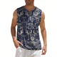 Men'S Cotton Linen Tank Top, Casual Sleeveless Lace Up Beach Hippie Tops, Bohemian Renaissance Pirate Tunic, Crew Neck, Printed Pattern, Non-Stretch Knit Fabric, Regular Fit, for Summer Sports Vest