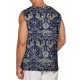 Men'S Cotton Linen Tank Top, Casual Sleeveless Lace Up Beach Hippie Tops, Bohemian Renaissance Pirate Tunic, Crew Neck, Printed Pattern, Non-Stretch Knit Fabric, Regular Fit, for Summer Sports Vest