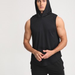 Men's Solid Color Mid Stretch Hooded Sweatshirt, Men's Pullover Tops For Gym Fitness, Spring And Summer