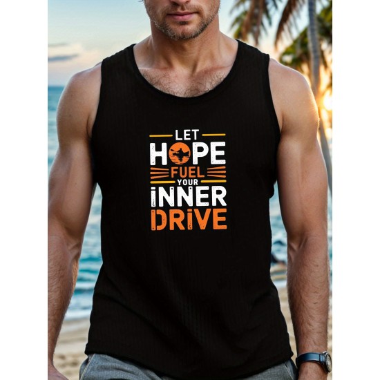 Men's Breathable Polyester Tank Top - Casual Geometric Print, Crew Neck Sleeveless Shirt for Summer Fitness & Outdoor Activities