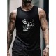 Men'S Dandelion Musical Notes Graphic Tank Top, Quick Dry Mesh Polyester Sports Shirt, Crew Neck, Regular Fit, Geometric Pattern, Slight Stretch, with Knit Fabric for Summer Wear