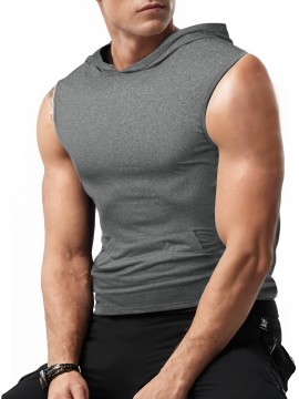 Stylish Sleeveless Hooded Muscle Tank Top - Breathable, Moisture-Wicking, Quick-Drying, Perfect for Summer Sports, Fitness, Gym, Running, and Outdoor Activities - Ideal for Men Who Want Comfort and Freedom of Movement