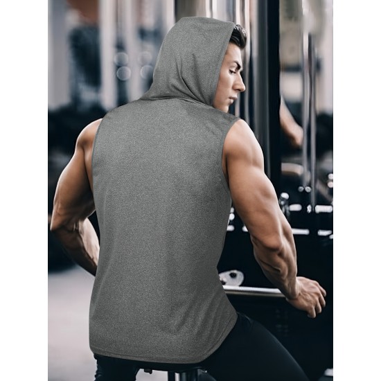 Stylish Sleeveless Hooded Muscle Tank Top - Breathable, Moisture-Wicking, Quick-Drying, Perfect for Summer Sports, Fitness, Gym, Running, and Outdoor Activities - Ideal for Men Who Want Comfort and Freedom of Movement