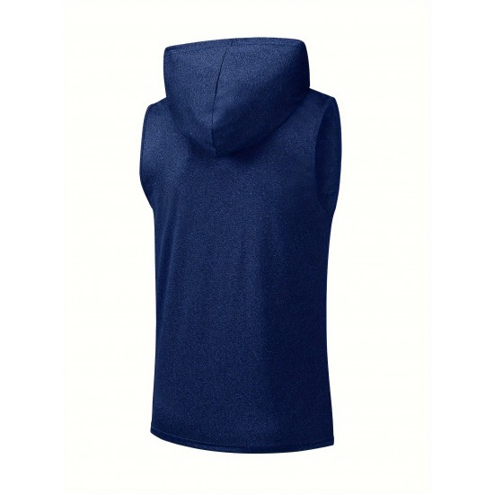 Stylish Sleeveless Hooded Muscle Tank Top - Breathable, Moisture-Wicking, Quick-Drying, Perfect for Summer Sports, Fitness, Gym, Running, and Outdoor Activities - Ideal for Men Who Want Comfort and Freedom of Movement