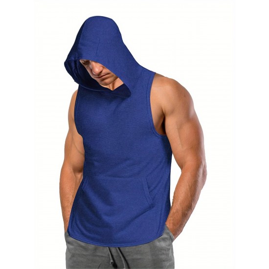 Stylish Sleeveless Hooded Muscle Tank Top - Breathable, Moisture-Wicking, Quick-Drying, Perfect for Summer Sports, Fitness, Gym, Running, and Outdoor Activities - Ideal for Men Who Want Comfort and Freedom of Movement