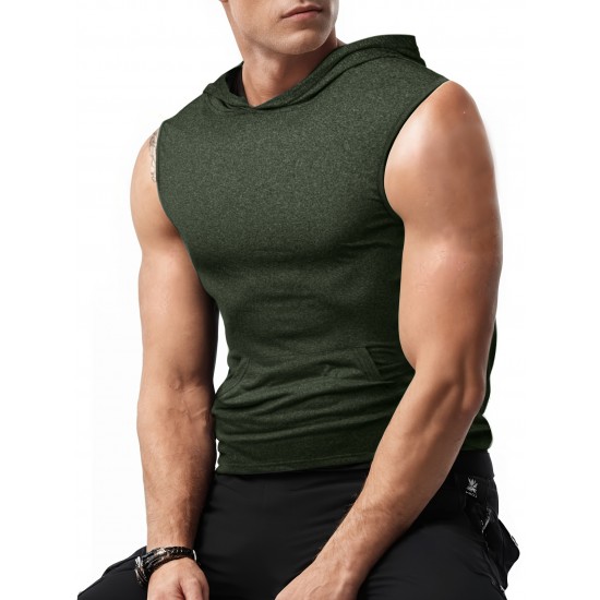 Stylish Sleeveless Hooded Muscle Tank Top - Breathable, Moisture-Wicking, Quick-Drying, Perfect for Summer Sports, Fitness, Gym, Running, and Outdoor Activities - Ideal for Men Who Want Comfort and Freedom of Movement