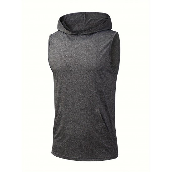 Stylish Sleeveless Hooded Muscle Tank Top - Breathable, Moisture-Wicking, Quick-Drying, Perfect for Summer Sports, Fitness, Gym, Running, and Outdoor Activities - Ideal for Men Who Want Comfort and Freedom of Movement