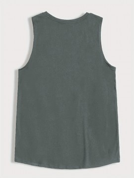 Men's Sleeveless Tank Top with Geometric Pattern - Casual Polyester Vest for Summer, Knit Fabric, Round Neck, Regular Fit, Adult Unisex