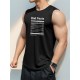 Men's Sleeveless Tank Top with Geometric Pattern - Casual Polyester Vest for Summer, Knit Fabric, Round Neck, Regular Fit, Adult Unisex