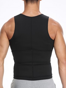 1pc Men'S High Stretch Polyester Waist Trainer Vest - Knit Fabric Crew Neck Sleeveless Tank Top with Zipper and Adjustable Belt for Sports, Sauna, Compression, Shapewear, Fat Burner Workout