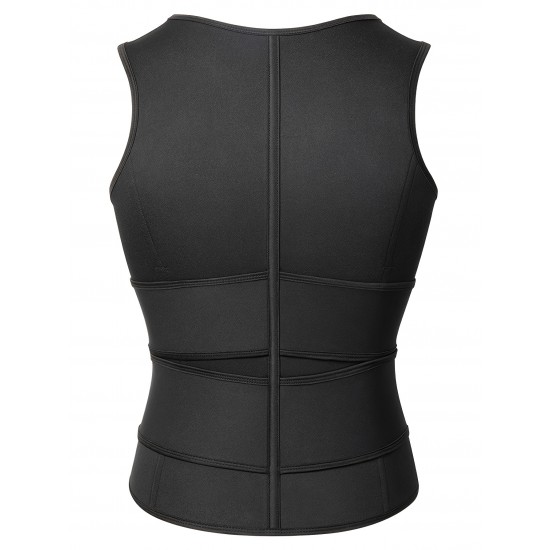 1pc Men'S High Stretch Polyester Waist Trainer Vest - Knit Fabric Crew Neck Sleeveless Tank Top with Zipper and Adjustable Belt for Sports, Sauna, Compression, Shapewear, Fat Burner Workout