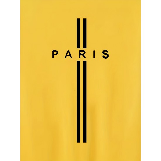 Men's Summer Fashion Tank Top - Casual Round Neck, Stretchy Polyester & Spandex Blend, Breathable Sleeveless Shirt with Trendy Paris Print, Perfect for Gym & Sports, Non-Transparent