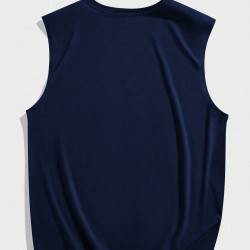 Men's Casual Printed Tank Top - Stretchy Polyester Blend, Round Neck, Non-Transparent - Perfect for Fitness & Casual Attire