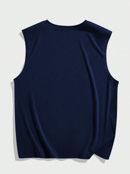 Men's Casual Printed Tank Top - Stretchy Polyester Blend, Round Neck, Non-Transparent - Perfect for Fitness & Casual Attire