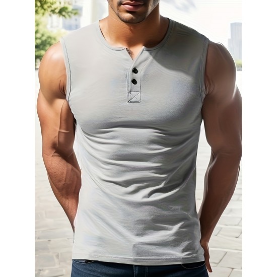 Men's Solid Tank Top, Casual V Neck Sleeveless Top, Men's Clothing For Summer Outdoor