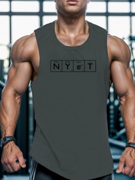 Men's Casual Black Tank Top - Polyester Knit, Geometric Design, Machine Washable, Summer Workout Tank for Gym & Fitness