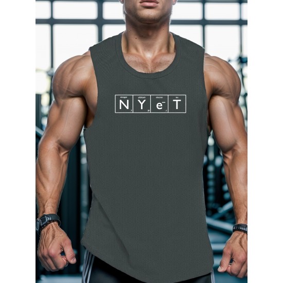 Men's Casual Black Tank Top - Polyester Knit, Geometric Design, Machine Washable, Summer Workout Tank for Gym & Fitness