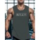 Men's Casual Black Tank Top - Polyester Knit, Geometric Design, Machine Washable, Summer Workout Tank for Gym & Fitness