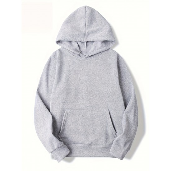 Plus Size Men's Cozy Solid Hoodie - Soft, Breathable, Warm, and Fashionable Casual Hooded Sweatshirt for Autumn and Winter - Ideal for Daily Wear, Outdoor Activities, and Gift Giving