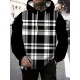 Men's Plus Size Hoodie with Plaid Print - Casual Pullover, Polyester Blend, Machine Washable, PLUS SIZE