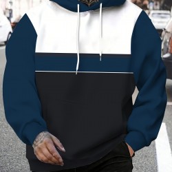 Plus Size Men's Color Block Long Sleeve Casual Stylish Hooded Pullover Hoodie