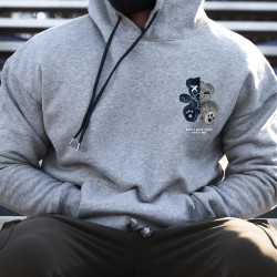 Men's Plus Size Casual Hoodie with Geometric Bear Design - Polyester, Machine Washable, Faux Pocket Detail, PLUS SIZE