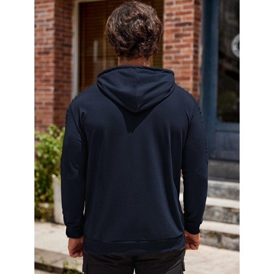 [1pc Men'S Sports Hoodie] Men'S Plus Size Active Hoodie, Polyester Knit Fabric, Casual Sports Style, Solid Color, Slight Stretch, with Pocket, for Gym Athletic Pullover Hooded Sweatshirt