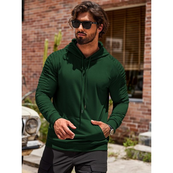 [1pc Men'S Sports Hoodie] Men'S Plus Size Active Hoodie, Polyester Knit Fabric, Casual Sports Style, Solid Color, Slight Stretch, with Pocket, for Gym Athletic Pullover Hooded Sweatshirt