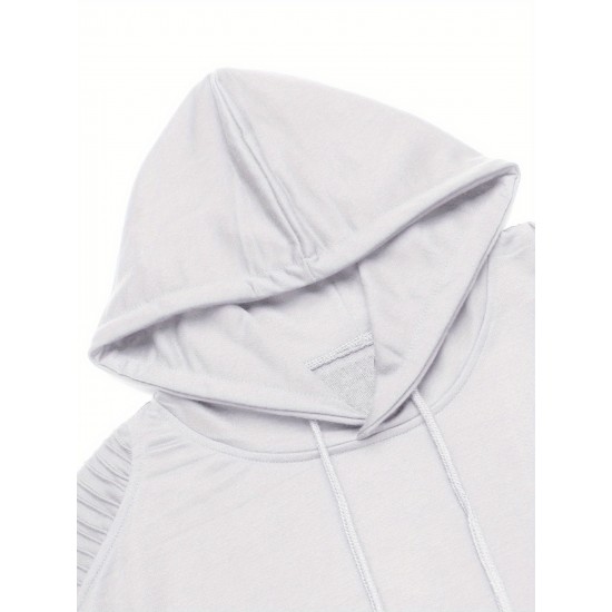 [1pc Men'S Sports Hoodie] Men'S Plus Size Active Hoodie, Polyester Knit Fabric, Casual Sports Style, Solid Color, Slight Stretch, with Pocket, for Gym Athletic Pullover Hooded Sweatshirt