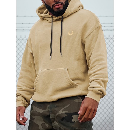 Plus Size Casual Hoodie with Geometric Wheat Ear Print, Polyester 100%, Hooded with Slight Stretch, Regular Fit Knit Fabric, 220gsm - Fake Pocket & Drawstring Detail