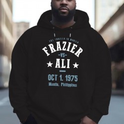 Men'S Plus Size Hoodie, Frazier vs Ali 1975 Print, Polyester Microfiber, Casual Sports Sweatshirt with Drawstring, Regular Fit, Knit Fabric, Autumn & Winter Fashion