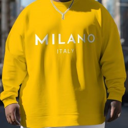 Men's Milan Italy Print Crew Neck Sweatshirt - Casual & Sporty Long Sleeve Pullover, Perfect for Outdoor Activities, PLUS SIZE