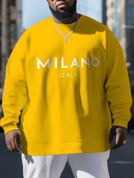 Men's Milan Italy Print Crew Neck Sweatshirt - Casual & Sporty Long Sleeve Pullover, Perfect for Outdoor Activities, PLUS SIZE