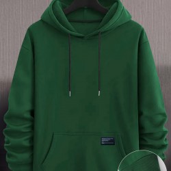 1pc Men'S Plus Size Casual Hoodie - Solid Color Polyester Knit Fabric, Non-Stretch, Hooded Collar, Long Sleeve Top with Kangaroo Pocket for Outdoor Activities, Fashionable Gift for Holidays