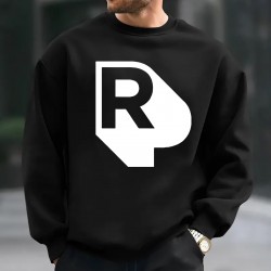 Men's Casual Fleece-Lined Sweatshirt with Geometric Print - Cotton Blend, Round Neck Pullover for Fall & Winter, PLUS SIZE