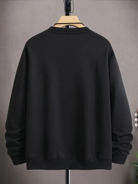 Men's Casual Fleece-Lined Sweatshirt with Geometric Print - Cotton Blend, Round Neck Pullover for Fall & Winter, PLUS SIZE