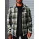 1pc Men'S Plus Size Casual Plaid Button-Down Long Sleeve Shirt with Pocket, Polyester Twill Weave, Regular Fit, Spring/Autumn Fashion