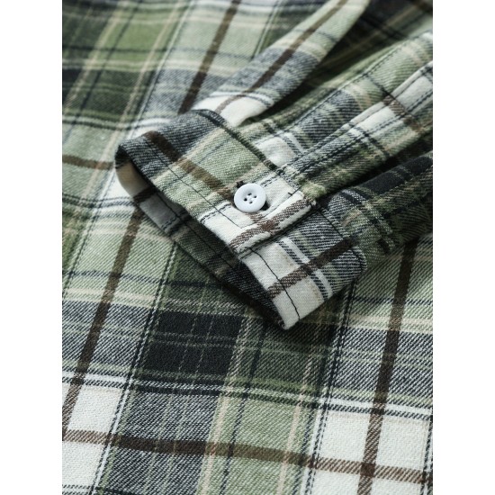 1pc Men'S Plus Size Casual Plaid Button-Down Long Sleeve Shirt with Pocket, Polyester Twill Weave, Regular Fit, Spring/Autumn Fashion