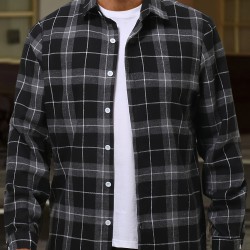 Plus Size Men's Plaid/Striped Shirt Spring Fall Winter Long Sleeve Shirt, Men's Clothing