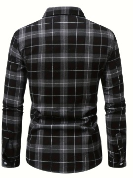 Plus Size Men's Plaid/Striped Shirt Spring Fall Winter Long Sleeve Shirt, Men's Clothing