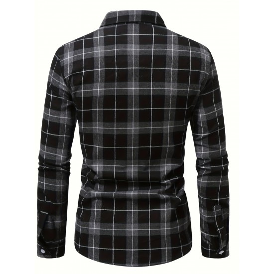 Plus Size Men's Plaid/Striped Shirt Spring Fall Winter Long Sleeve Shirt, Men's Clothing