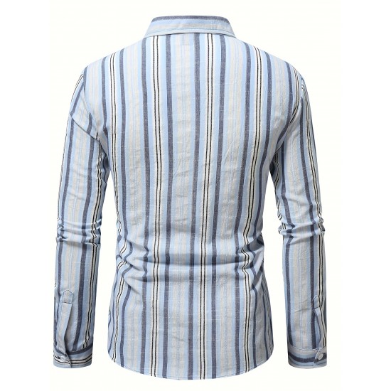 Plus Size Men's Plaid/Striped Shirt Spring Fall Winter Long Sleeve Shirt, Men's Clothing