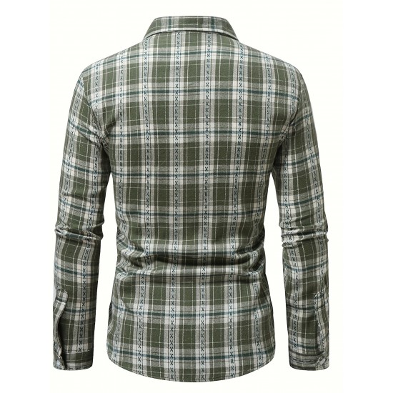 Plus Size Men's Plaid/Striped Shirt Spring Fall Winter Long Sleeve Shirt, Men's Clothing