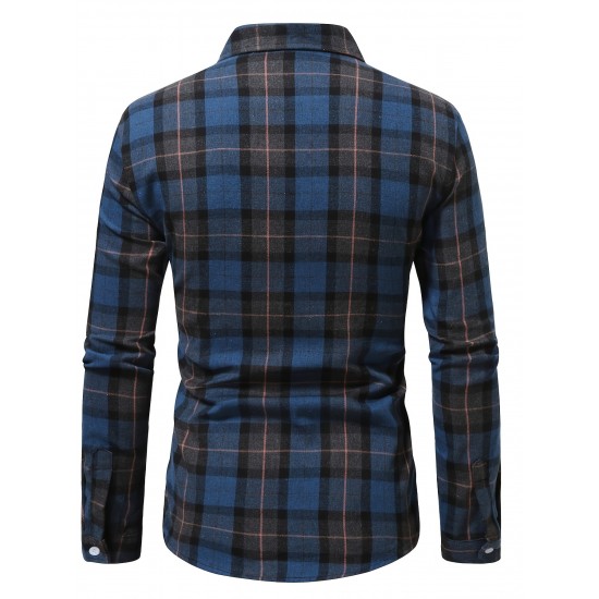 Plus Size Men's Plaid/Striped Shirt Spring Fall Winter Long Sleeve Shirt, Men's Clothing