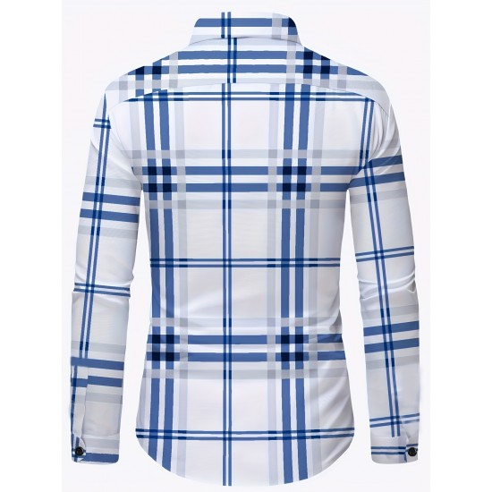 Plus Size Men's Plaid Pattern Long Sleeve Shirt - Slim Fit, Relaxed Casual Style, Ideal for Preppy Occasions, Versatile and Comfortable Wear