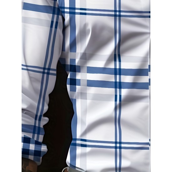 Plus Size Men's Plaid Pattern Long Sleeve Shirt - Slim Fit, Relaxed Casual Style, Ideal for Preppy Occasions, Versatile and Comfortable Wear