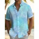 Plus Size Men's Vibrant Hawaiian Gradient Botanical Leaf Print Short Sleeve Relaxed Fit Shirt - Button Front, Functional Pocket, Breathable Fabric, Casual Vacation Style, Comfortable Wear