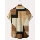 Men's Vintage Geometric Color Block 3D Print Button-Up Shirt with Pocket - Breathable Polyester, Summer Fashion, PLUS SIZE